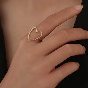 Gold Heart Ring Love Adjustable Valentine's Day Open Outline NEW w Pouch